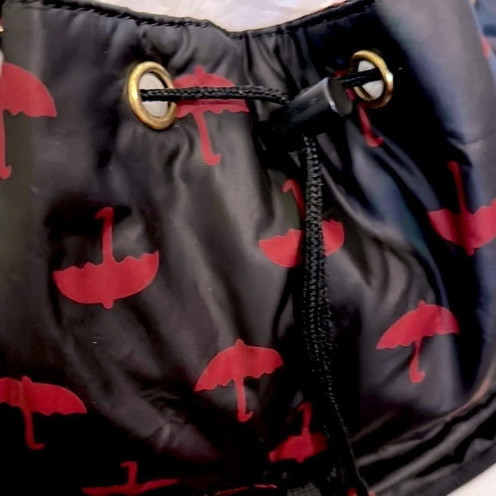Anna Christina Firenze Red and Black umbrella Patterned Backpack EUC